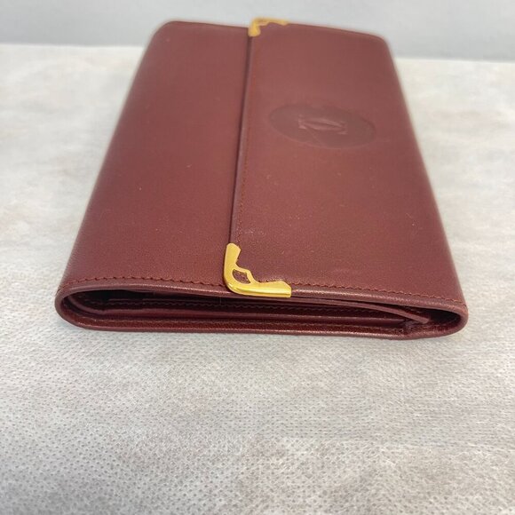 Cartier Vintage Must Line Bordeaux Tri-Fold Wallet w/ Kisslock Pouch - Preowned - Picture 5 of 15
